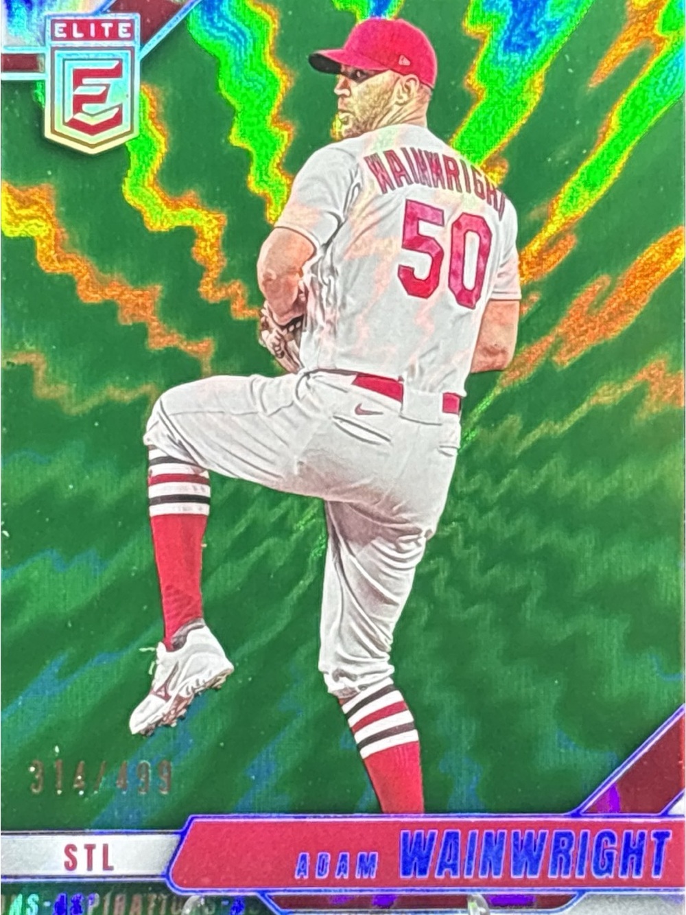 Panini Elite Adam Wainwright Baseball Card - Green Shimmer Prizm